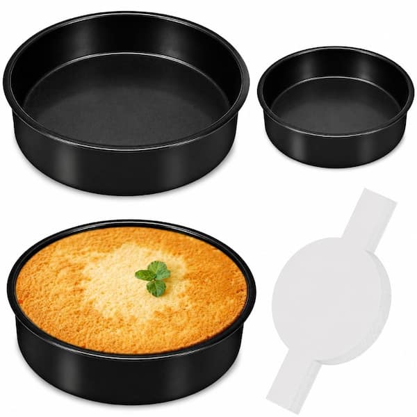 10 in. Round Carbon Steel Nonstick Cake Pan with 60 Pre-Cut Parchment Rounds, Dishwasher Safe (2-Pack)