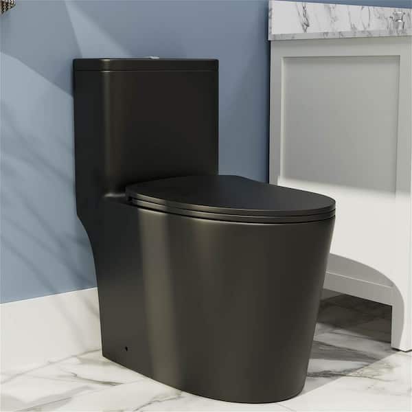 GIVING TREE One-piece 1.1 GPF/1.6 GPF Dual Flush Elongated Toilet in Black Slow-Close, Seat Included
