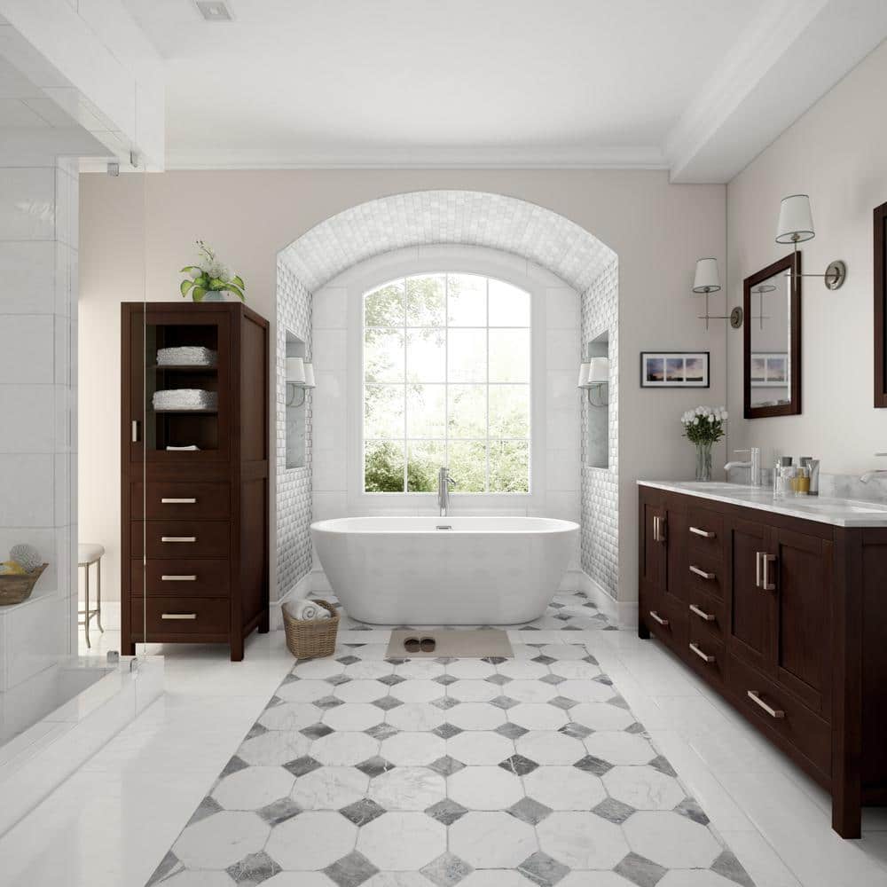 Espresso and White Carrera Marble Double Bathroom Vanity