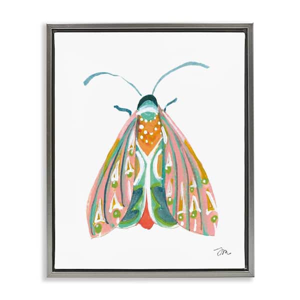 Stupell Industries Delicate Insect on White by Jessica Mingo Gray Floater Frame Animal Graphic Art Print 31 in. x 25 in.