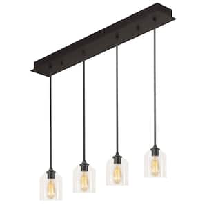 William 4-Light Black, Clear Shaded Pendant Light with Clear Glass Shade