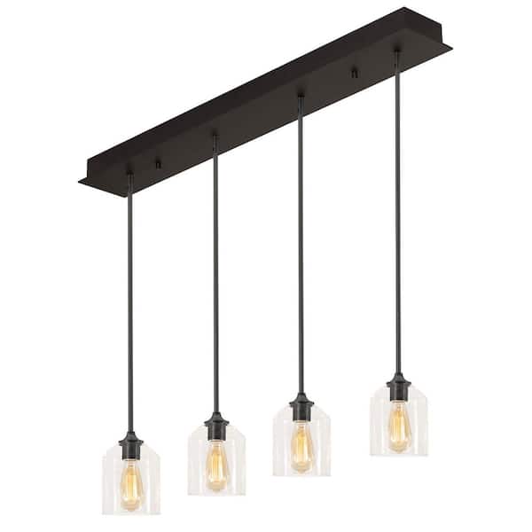 AFX William 4-Light Black, Clear Shaded Pendant Light with Clear Glass Shade