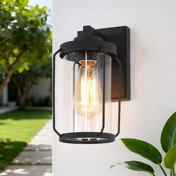 Modern Minimalist Black Outdoor Wall Light, Rhett 1-Light Outdoor Wall Lantern Sconce with Clear Glass Shade