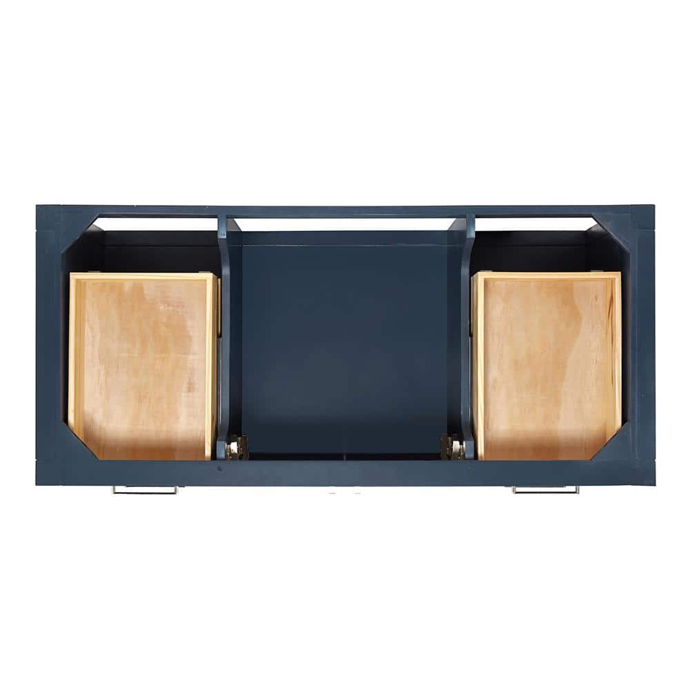 Midnight Blue Solid Wood Bath Vanity with White Marble Top