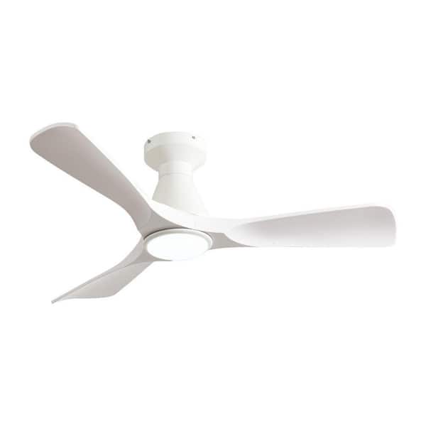 42 in. White 3 Blade Flush Mount Low Profile Style Ceiling Fan with Lights Indoor Alex Dimmable 3 CCT Incl Remote