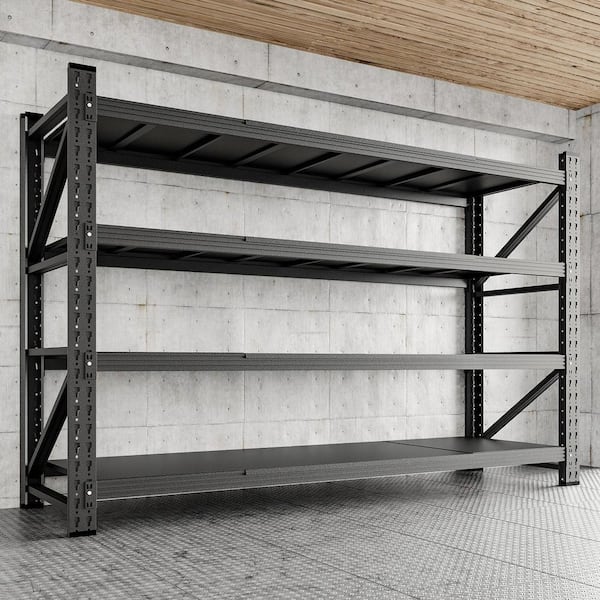4-Tier Metal Garage Storage Shelves, 24 in. D x 71.25 in. W x 70 in. H, Black Steel Heavy Duty Storage Rack