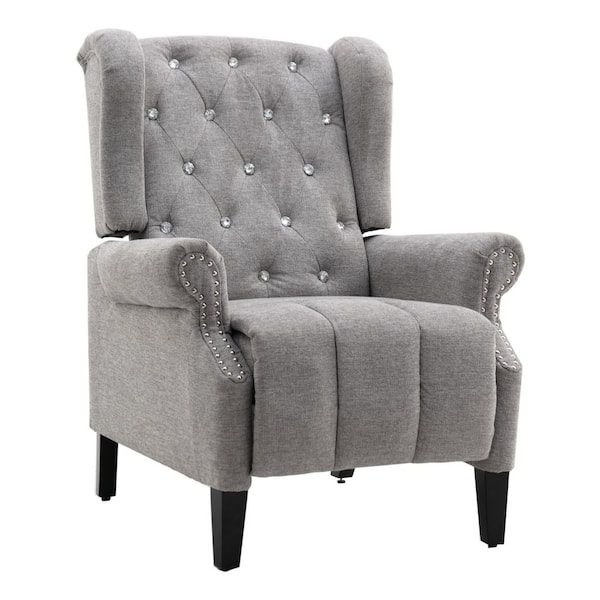 Unbranded Light Gray Tufted Woven Fabric Push Wingback Recliner