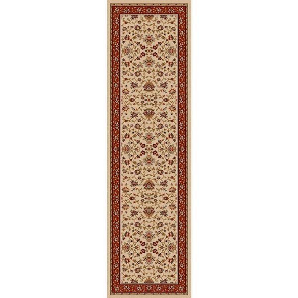 Como Ivory/Brick 2 ft. x 8 ft. Traditional Oriental Floral Area Rug