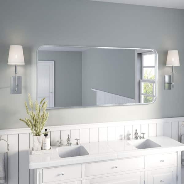 60 in. W x 28 in. H Rectangular Aluminum Framed Wall Bathroom Vanity Wall Mount Mirror in Silver