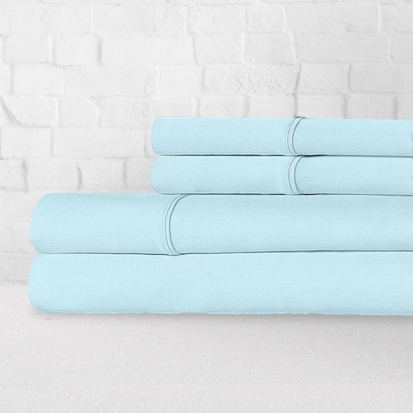 ELLA JAYNE 4-Piece Aqua Percale Cotton Full Size Sheet Set