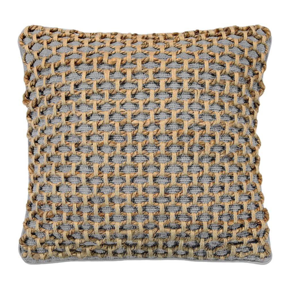 Jada Geometric Gray 20 in. x 20 in. Braided Jute Decorative Throw Pillow