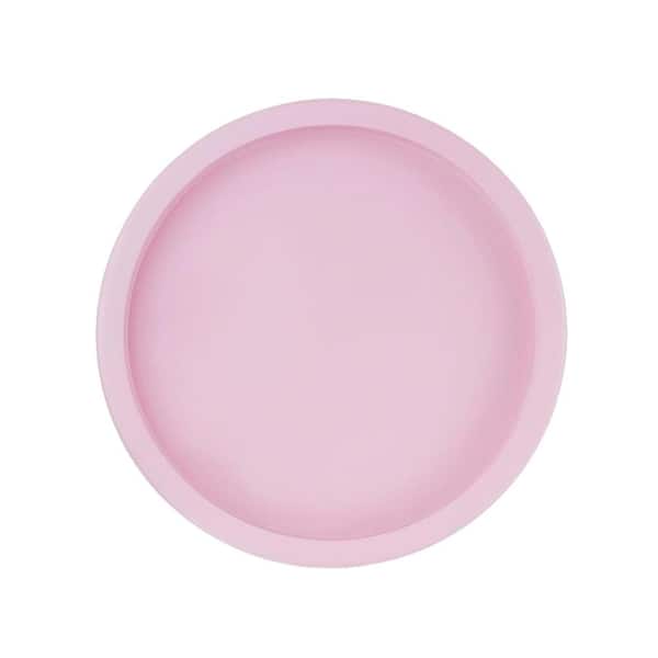 Afoxsos Pink Tray Decorative Round Beaded Perfume for Dresser Circle Vanity Makeup Serving Tray for Ottoman and Coffee Table