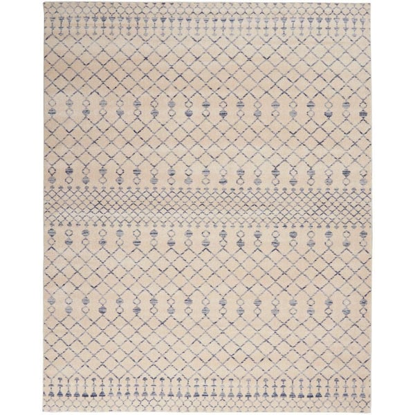 Nourison Sagres Beige Blue 7 ft. x 10 ft. Striped Bohemian Area Rug