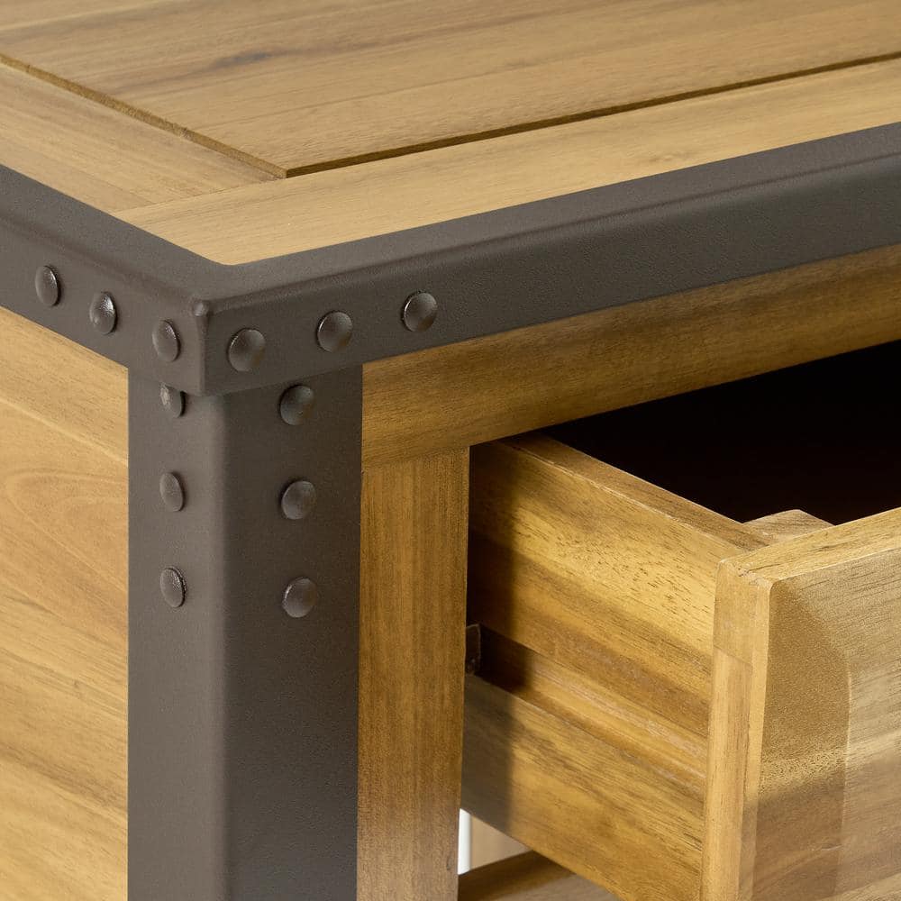 Luna Natural Stained Brown Acacia Wood End Table with Metal Frame