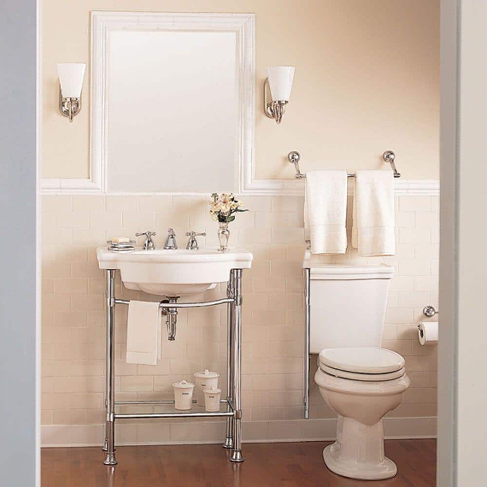 White Ceramic Pedestal Console Sink with 8-Inch Faucet Holes