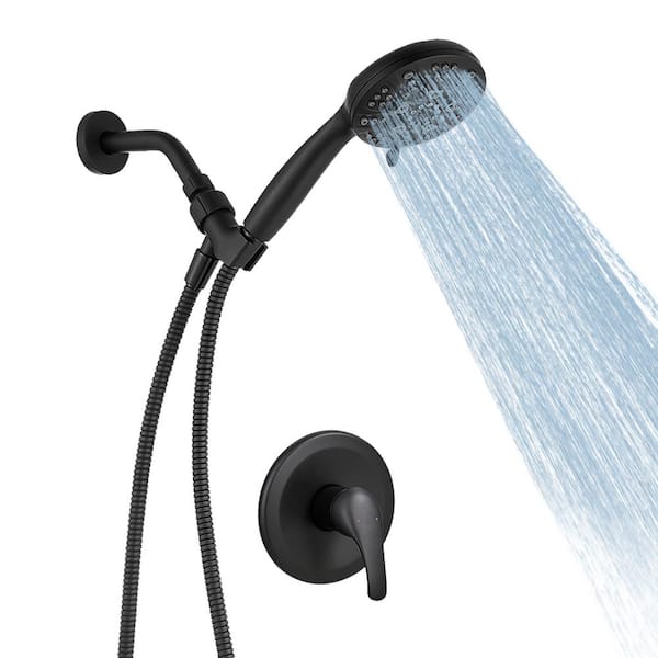 BWE Single-Handle 6-Spray Shower Faucet Set Trim Kit 1.8 GPM with Valve and Filtered Handheld Shower Head in Matte Black