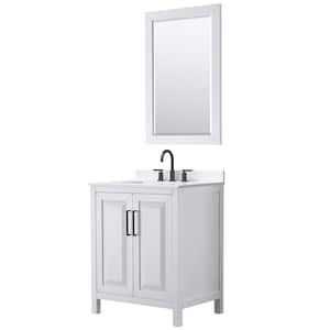 Daria 30 in. W. x 22 in. D x 35.75 in. H Single Bath Vanity in White with White Quartz Top and 24 in.  Mirror