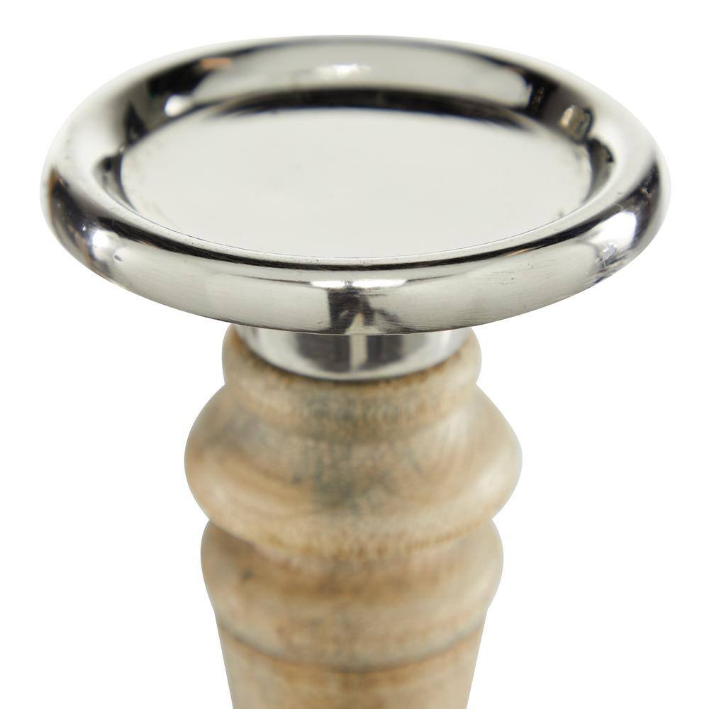 Elegant Mango Wood 9'' Traditional Candlestick Set in Brown