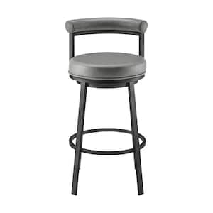Neura 33.5-37.5 in. Grey Metal 26 in. Bar Stool with Faux Leather Seat