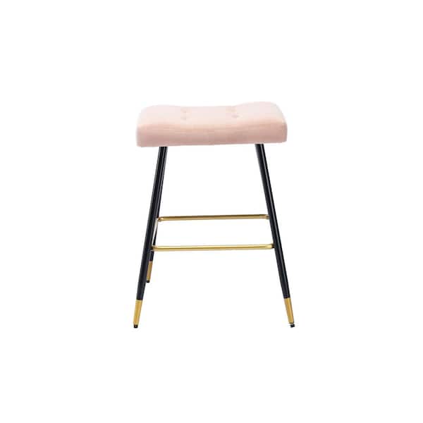 Jushua 26.34 in. Pink Backless Wood Frame Vintage Bar Stools Footrest Counter Height Dining Chairs