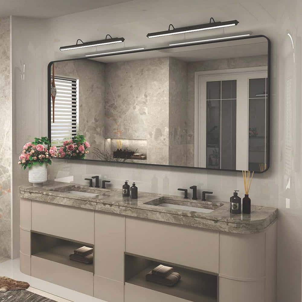 Apmir 72 in. W x 32 in. H Large Rectangular Tempered Glass & Aluminum Alloy Framed Wall Bathroom Vanity Mirror in Matte Black -  B18181