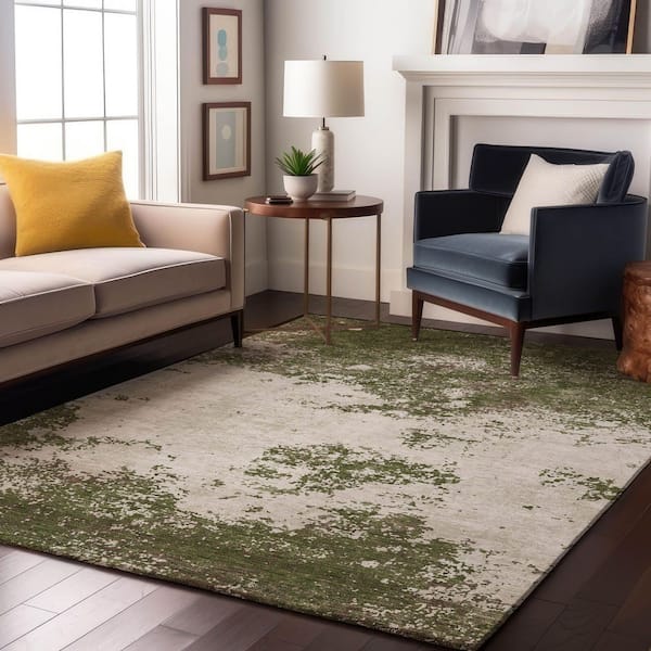 Mayfield Premium Machine Washable Abstract AMF1027 Olive 8 ft. x 10 ft. Area Rug