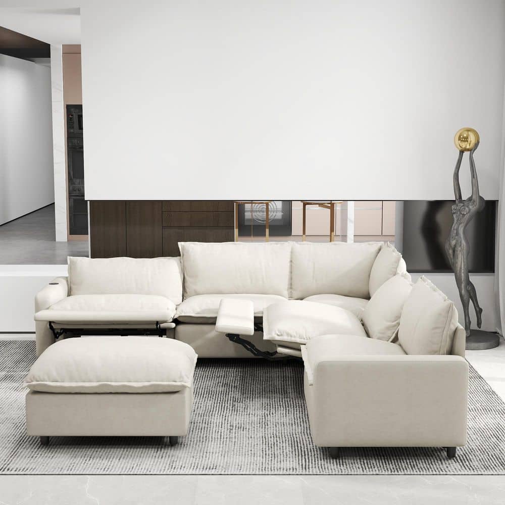 6-Piece Smart Heated Reclining Sectional Sofa Linen Modular Free Combination Living Room Set with Ottoman Beige price history on PriceWatchPro