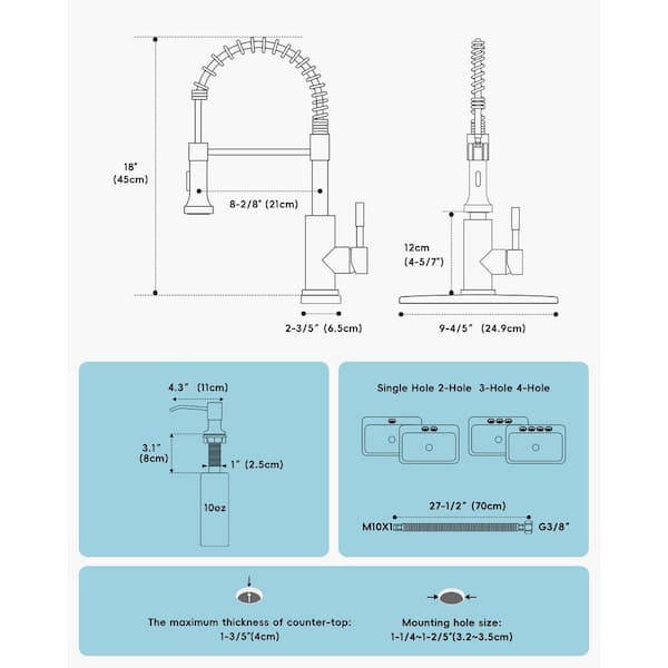 18 in. H x 9.8 in. W x 8.25 in. D Matte Black Stainless Steel Kitchen Faucet with Soap Dispenser and Pull Down Sprayer