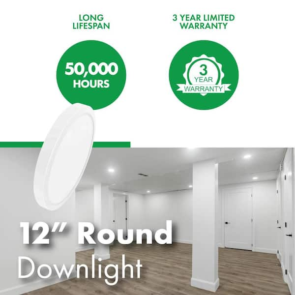 12-in. 150-Watt Equivalent Integrated LED Recessed Round Downlight 2700/3000/3500/4000/5000K, LED Ceiling Light Fixture