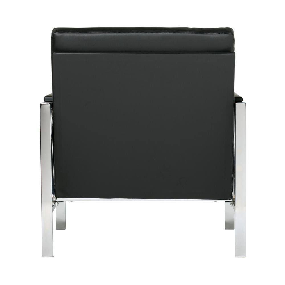 Modern Atlas Black Faux Leather Armchair with Chrome Metal Frame