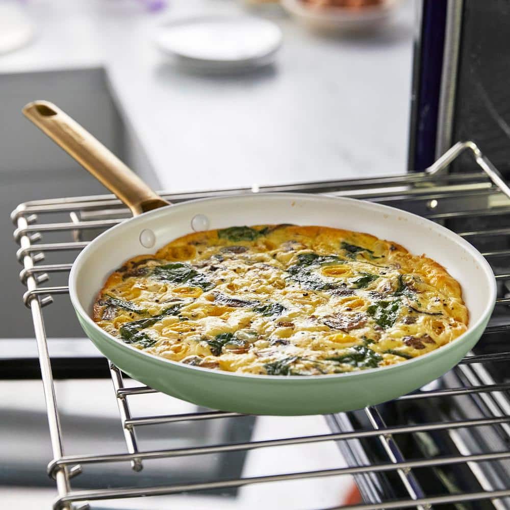 Sage Green 10-Piece Ceramic Nonstick Cookware Set with Gold Handles