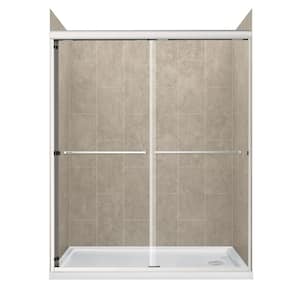 Cove 60 in. L x 30 in. W x 78 in. H Sliding Right Drain Alcove Shower Stall Kit in Shale and Brushed Nickel Hardware