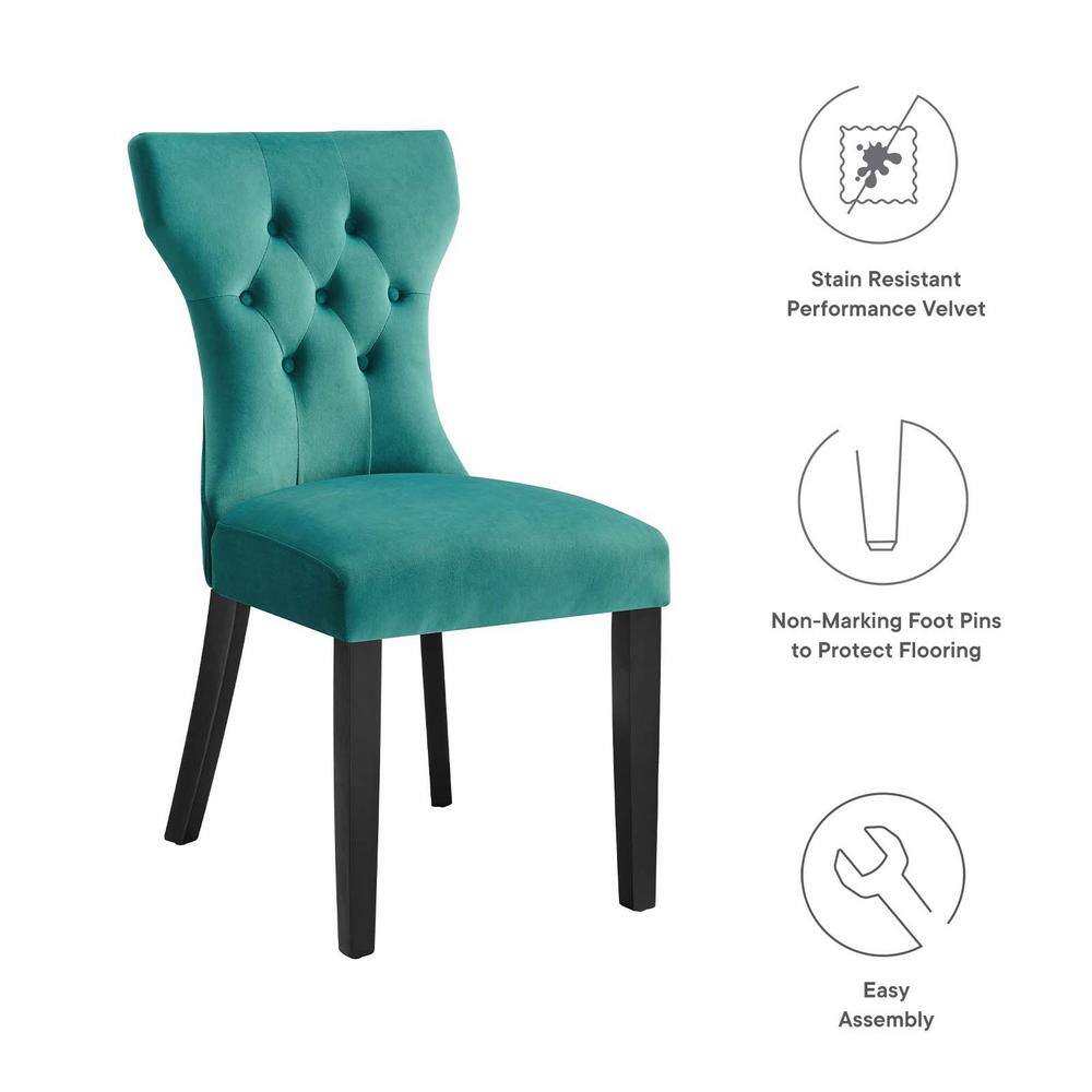 Teal Velvet Upholstered Dining Chairs with Wood Legs, Set of 2