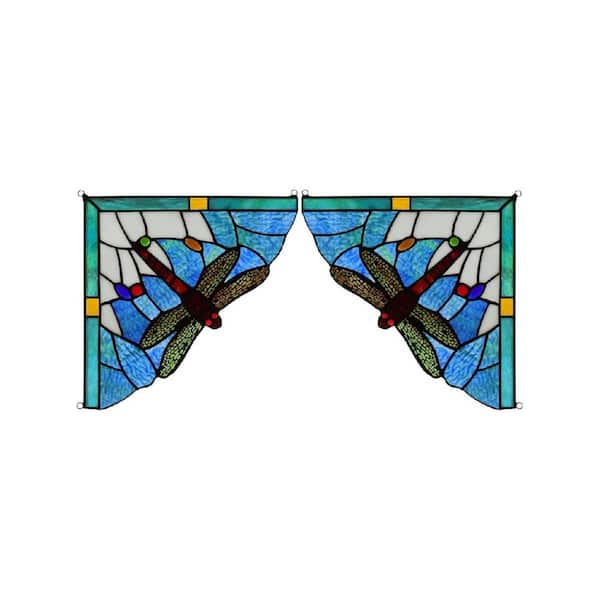 1 Pair Blue Dragonfly Style Stained Glass Art Glass Window