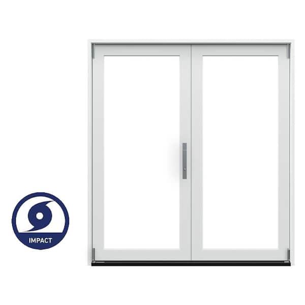 72 in. x 80 in. F4500 Right-Hand Primed Fiberglass 2-Panel Folding Patio Door w/ Low-E Impact Glass and Nickel Handle