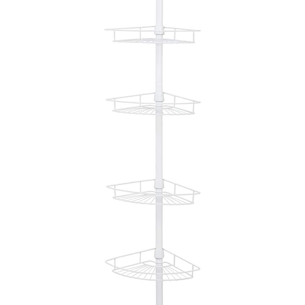Style Selections White Steel 4-Shelf Tension Pole Freestanding Shower Caddy  13.4-in x 9.4-in x 97-in in the Bathtub & Shower Caddies department at