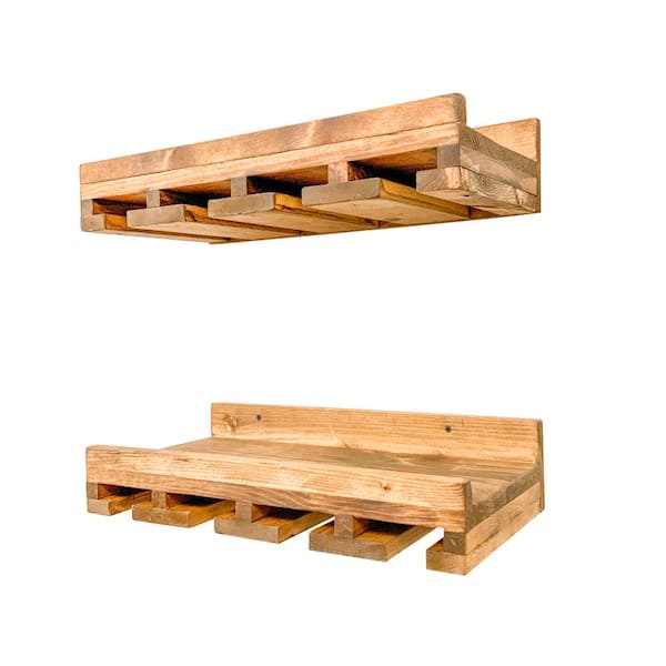 Intrinsic Haven Rustic Luxe 0-Bottle 20 in. Light Brown Pine Wood Hanging Stemware Storage Wine Rack