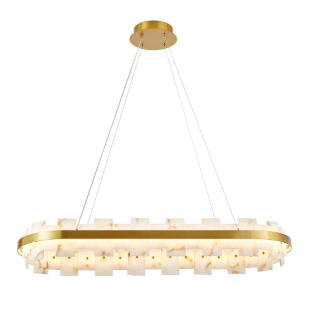 "Alabaster Rectangle Chandelier 46.8"" Natural Stone Texture for Dining Table Living Room" price history on PriceWatchPro