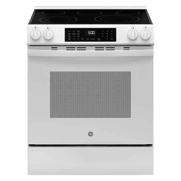 GE 30 in. 5 Burner Element Smart Slide-In Electric Convection Range in White with EasyWash Oven Tray And No-Preheat Air Fry