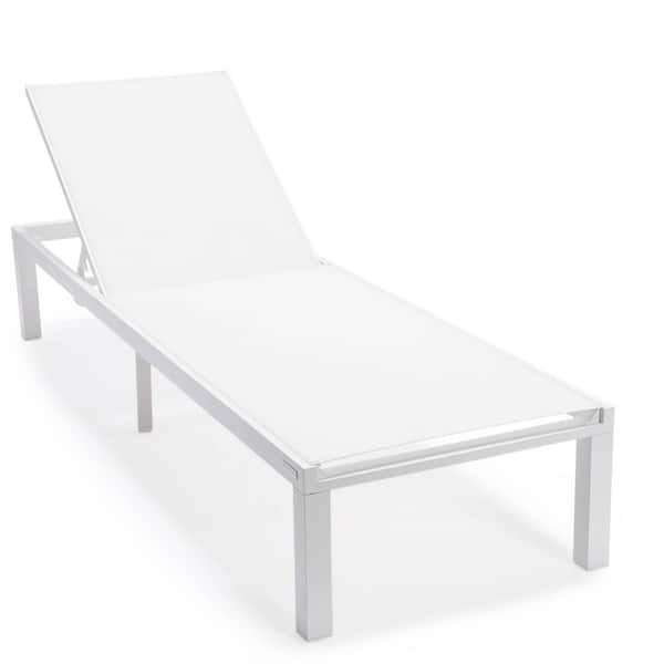 Leisuremod Marlin Modern White Aluminum Outdoor Patio Chaise Lounge Chair with Square Fire Pit Table (White)