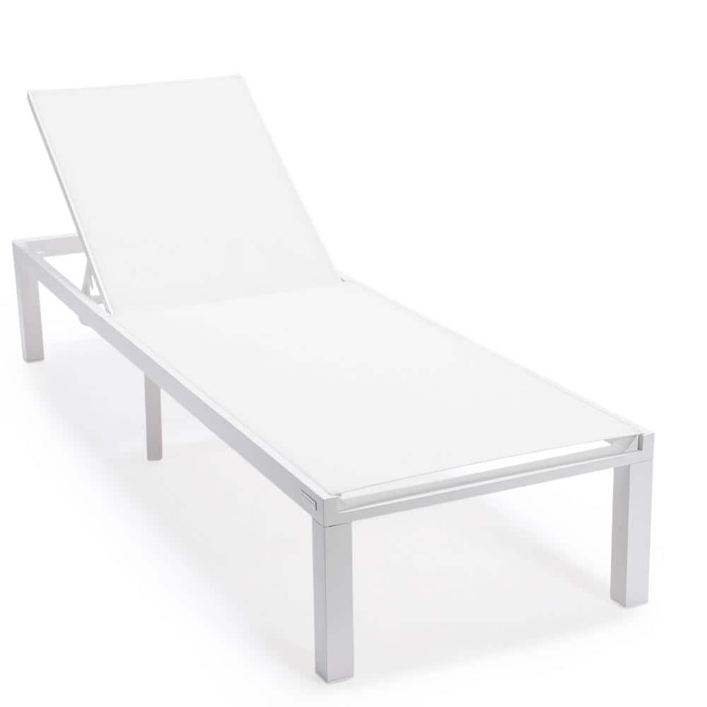 Marlin White Aluminum Patio Chaise Lounge Chair Set with Fire Pit Table