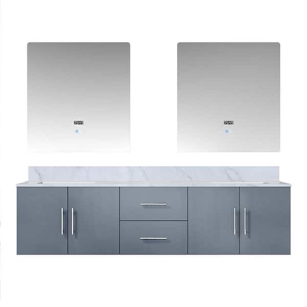 Geneva 80 in. W x 22 in. D Dark Grey Double Bath Vanity, Carrara Marble Top and 30 in. LED Mirrors