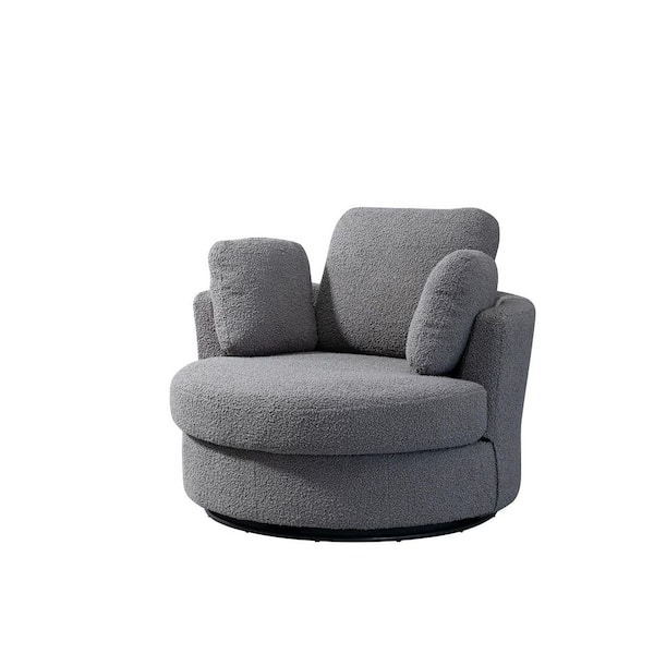 Donason Dark Gray Fabric Swivel Accent Barrel Chair with 3 Pillows