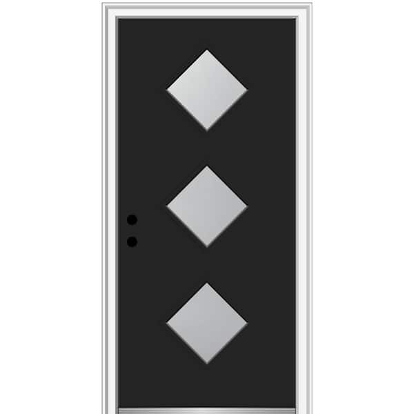 MMI DOOR 36 in. x 80 in. Aveline Right-Hand Inswing 3-Lite Frosted Glass Painted Steel Prehung Front Door on 4-9/16 in. Frame