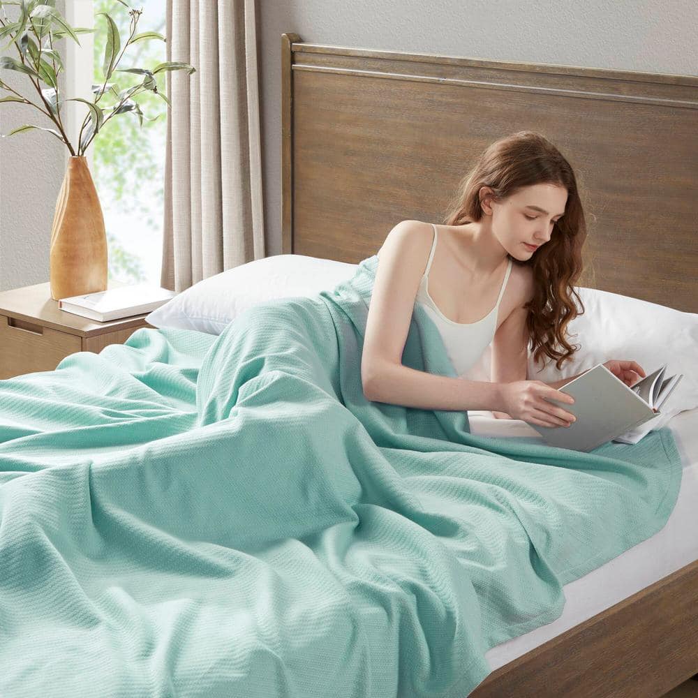 Twin Light Blue Cotton Machine Washable Blanket