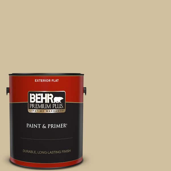 BEHR PREMIUM PLUS 1 gal. #S320-3 Final Straw Flat Exterior Paint & Primer