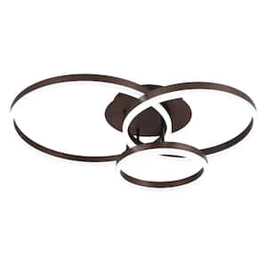Carson 3-Light 31.8 in. Brushed Coffee-colored Circle LED Semi- Flush Mount Ceiling-Light