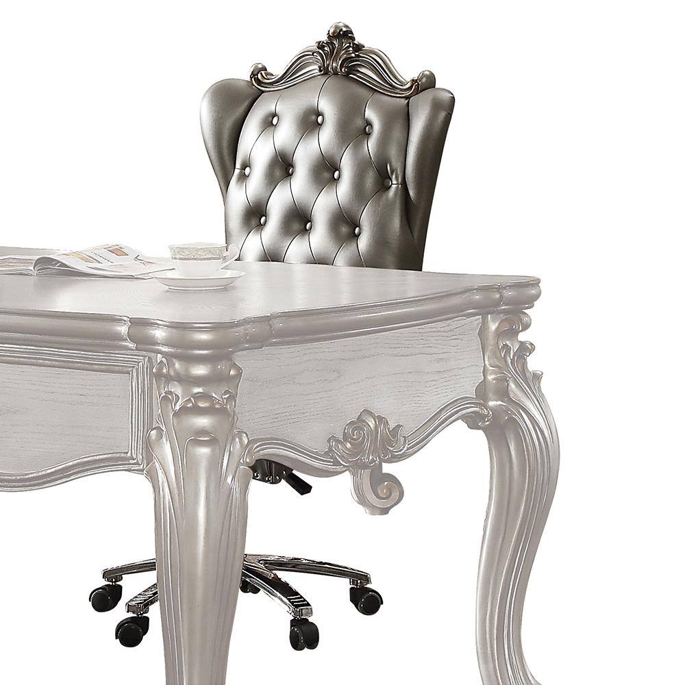 White High Back Leather Executive Swivel Chair with Wood Base