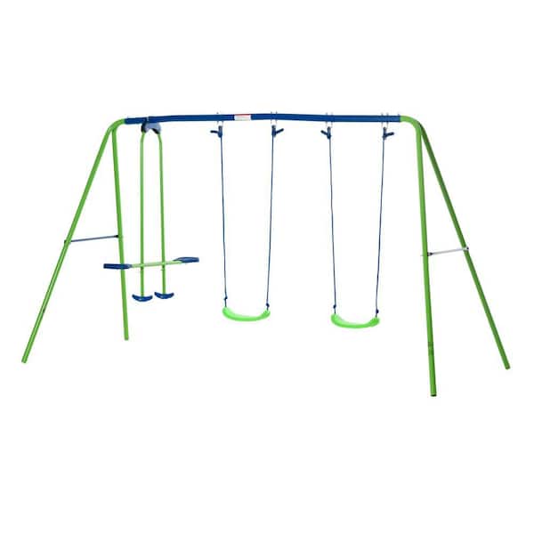 Green Metal Outdoor Swing Playset with Glider