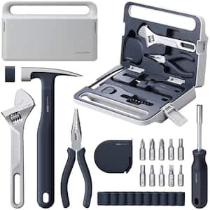 16-Pieces Home Hand Tool Kit with Storage Box Includes Screwdriver Wrench, Hammer, Tape Measure, Plier for Household DIY